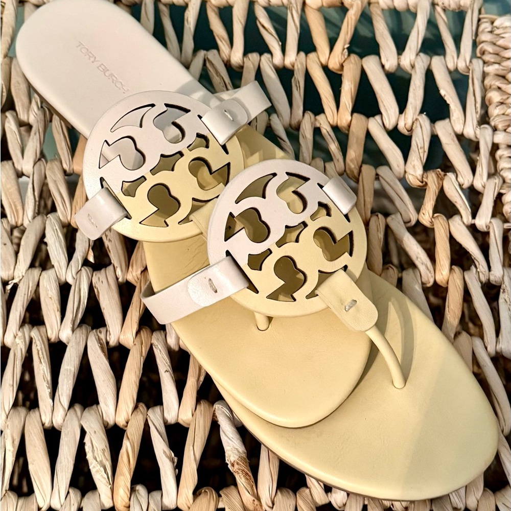 Tory Burch Cream and Tan Sandals